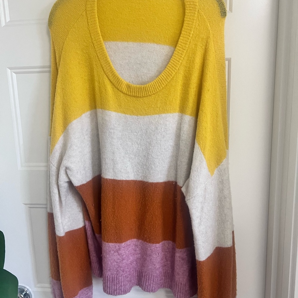 Madewell Yellow and White Crew Neck Sweater